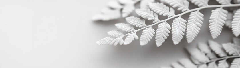 Poster - Close-up view of soft, delicate fern leaves reveals fine textures and contrasts beautifully against a blurred background, embodying minimalist elegance and timeless luxury