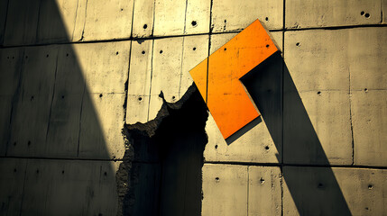 Poster - Dynamic wall installation featuring orange element urban setting art display modern architecture abstract viewpoint