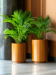 Wall Mural - Bright potted palm plants provide a calming office decor corner