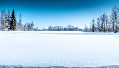 Wall Mural - Frozen expanse with winter forest under clear skies. Scenic, wallpaper use