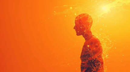 Aufkleber - A striking digital illustration of a male figure in profile, surrounded by an abstract glowing orange energy effect. The composition exudes warmth, strength, and a futuristic aesthetic. AI generated.