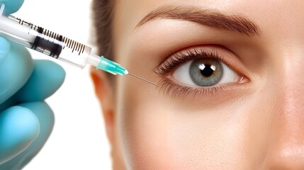 Poster - Close up of a medical professional s hand holding a syringe for a precise cosmetic injection procedure to administer a skincare treatment or enhancement to a patient s face