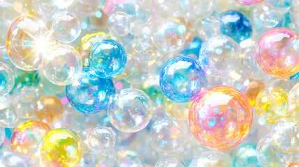 Poster - Bubbles floating abstract background digital art colorful environment close-up view light reflections