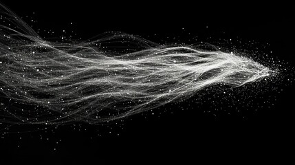 Wall Mural - Abstract White Stream of Light and Particles on Black Background