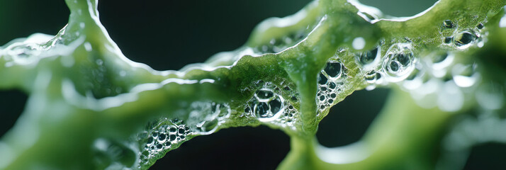 Poster - Microscopic View of Green Organic Material with Bubbles