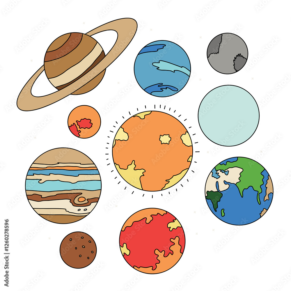 Colorful Vector Icon Set of Cartoon Planets. Astronomy Earth Outer ...