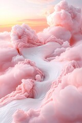 Sticker - A serene river of flowing milk winds through a cloudscape painted in gentle pastels, bathed in warm golden light as dawn begins to break, creating a magical atmosphere