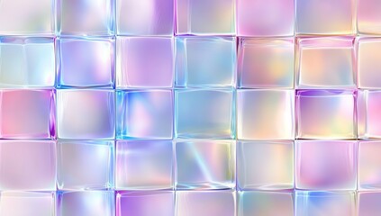 Poster - Iridescent Glass Tiles:  A Colorful, Shimmering, Pastel Cube Pattern Background, Perfect for Design Inspiration.