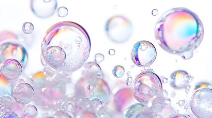 Fototapete - Enchanting abstract composition featuring a cluster of transparent iridescent bubble spheres reflecting captivating rainbow like colors and patterns