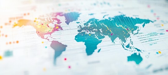Poster - Global Financial Data, Market Analysis, World Map with Charts and Analytics Illustration