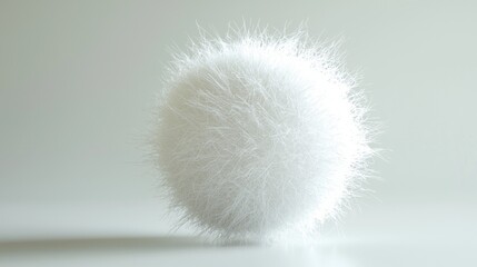 Poster - A soft, fluffy textured ball hovers in a serene atmosphere, its white fibers catching the light and creating an ethereal effect