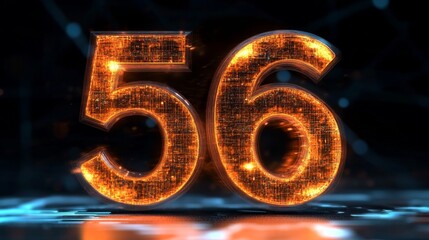 Aufkleber - Glowing Digital 3D Number 56 in Futuristic Style on Abstract Background with Cyberspace Theme