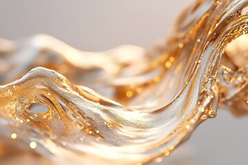 Poster - A striking abstract form made of molten gold is gracefully dissolving into flowing waves of radiant light, representing the journey toward mental clarity and personal evolution