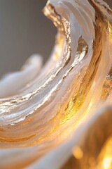 Poster - A stunning abstract figure flows gracefully, crafted from molten gold. Its gentle dissolution into radiant waves evokes a sense of mental clarity and personal evolution in a serene setting