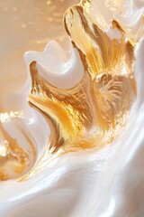 Poster - A captivating abstract figure in molten gold gracefully merges into flowing waves of light, representing transformation and mental clarity. This artwork invites reflection on personal evolution
