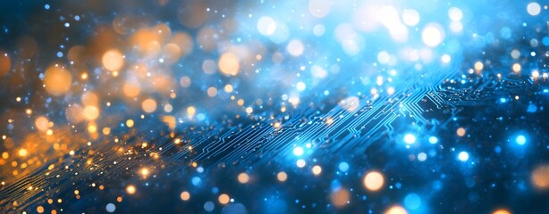 Poster - A sophisticated advanced digital network circuit board, representing future technology. Abstract blue circuit board background with a modern technology and digital concept. Big data technology concept