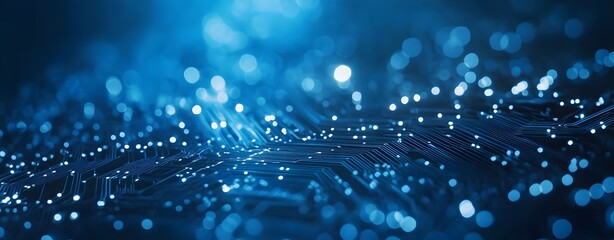 Poster - A sophisticated advanced digital network circuit board, representing future technology. Abstract blue circuit board background with a modern technology and digital concept. Big data technology concept