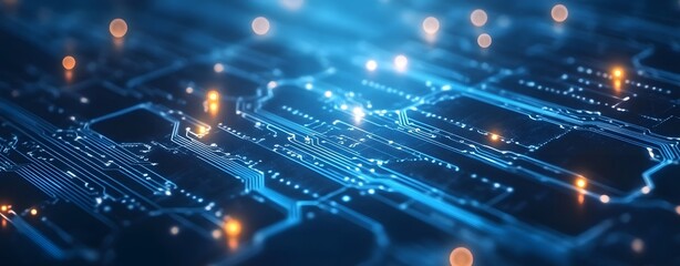 Poster - A sophisticated advanced digital network circuit board, representing future technology. Abstract blue circuit board background with a modern technology and digital concept. Big data technology concept