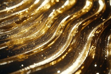 Poster - Golden Waves: Sparkling Liquid Abstract Background Texture with Shimmering Details, Luxurious Visuals for Design Inspiration.