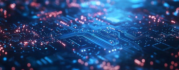 Poster - A sophisticated advanced digital network circuit board, representing future technology. Abstract blue circuit board background with a modern technology and digital concept. Big data technology concept