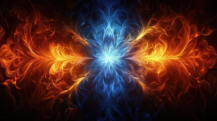 Poster - A captivating abstract design featuring vibrant blue and orange flames merging in an intricate pattern, creating a sense of movement and energy.
