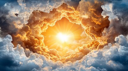 Wall Mural -  a heart-shaped hole in the clouds with the sun shining through it, creating a beautiful and serene atmosphere