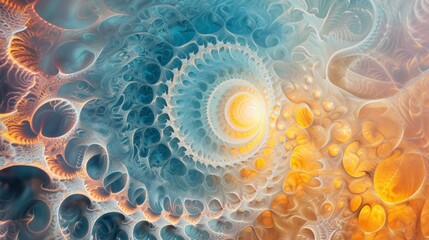 Aufkleber - A mesmerizing abstract fractal image featuring intricate spiraling patterns in blue and orange hues, evoking motion and complexity. Perfect for digital art projects. AI generated.
