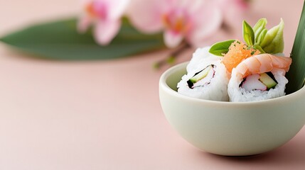 Exquisite flower roll sushi in a serene setting for culinary inspiration and design.