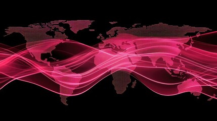 Poster - A modern technology background featuring a world map with dynamic digital lines forming global links.