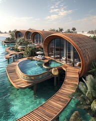 Wall Mural - Luxury overwater bungalows in Abu Dhabi with Maldives-style design, infinity pools, and lush gardens