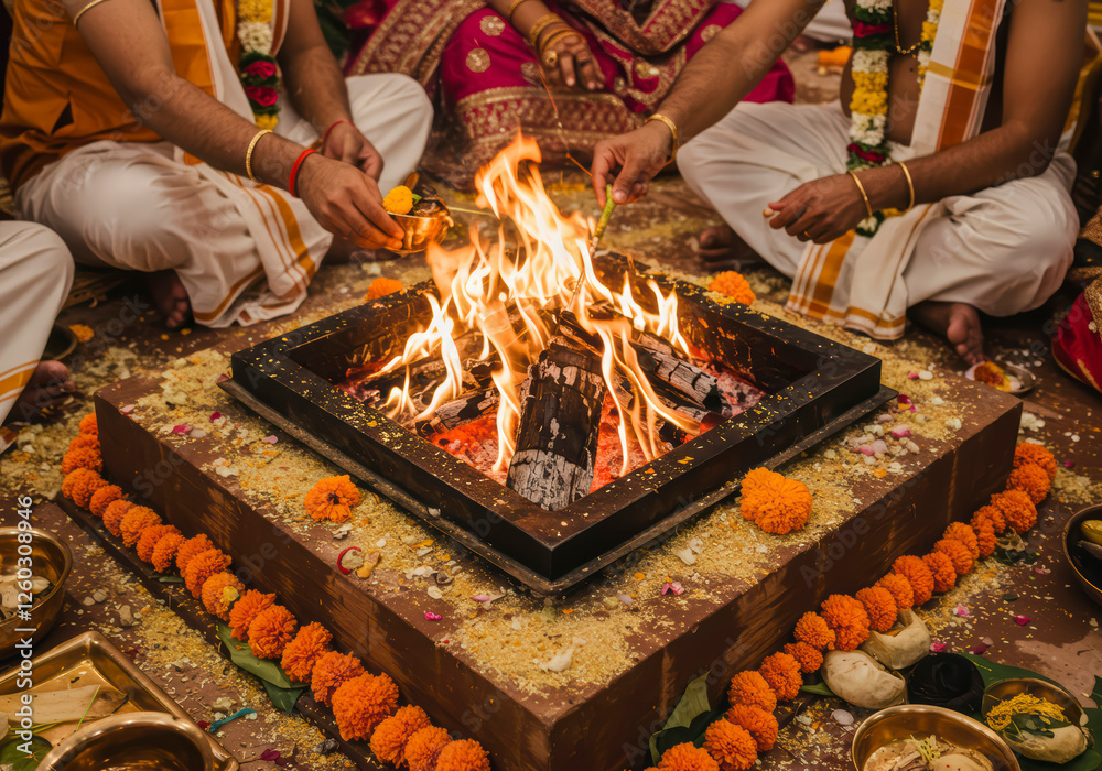 Sacred Hindu Wedding Hawan Ceremony with Vedic Fire Rituals and ...