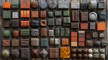 Poster - Collection of various colored rocks and stones with voxel asset libraries displayed on a surface