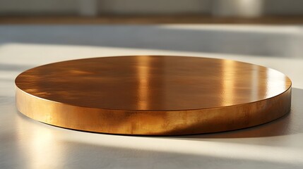 Poster - round metal disc placed on a light surface with a smooth texture and minimalistic background
