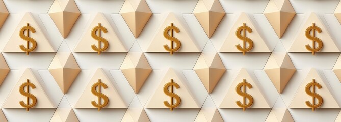 financial benefits savings performance concept. Pyramid shapes with dollar signs on a textured surface.