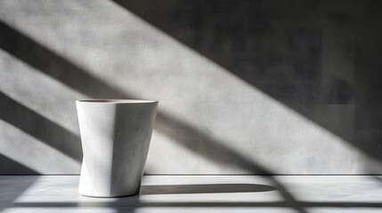 Poster - white vase and minimal cone positioned on a sunlit white floor in a bright interior space