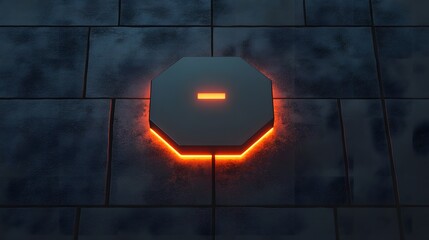 Poster - Black wall with central red light and sleek flat hexagon design in modern minimalist style