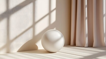 Poster - white egg on a table next to a window with an abstract floating sphere in the background