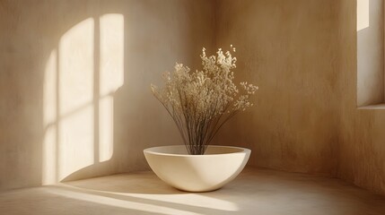 Poster - minimalist 3d composition featuring a vase with flowers and simple design elements in a clean settin