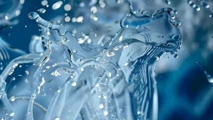 Poster - Clear water droplets cascade and splash in a serene outdoor environment, reflecting soft light and creating a calming and refreshing ambiance.
