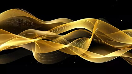 Poster - Golden light waves swirl elegantly against a stark black background, creating an enchanting display that mesmerizes the viewer with its shimmering energy.