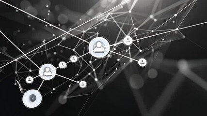 Fototapete - An intricate design features glowing lines and dots arranged in a complex web, symbolizing advanced technology, connectivity, and digital communication in a dark environment.