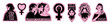 © Oleksandra - Girl power sticker set vector hand drawn woman rights illustration 8 March celebration feminist icon. Female diverse portrait, strong lady quote, society protest fight concept. Girl power emblem kit