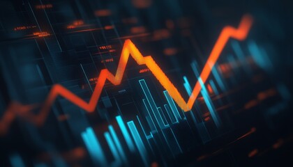 Poster - Bright Light Blue Ascending Graph Line on a Dark Background, Minimal Design with an Upward Trend