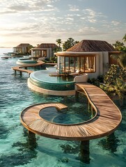 Wall Mural - Luxury overwater bungalows in Abu Dhabi with Maldives-style design, infinity pools, and lush gardens