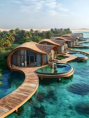 Wall Mural - Luxury overwater bungalows in Abu Dhabi with Maldives-style design, infinity pools, and lush gardens