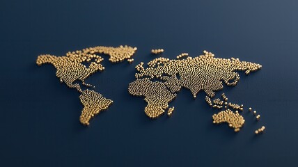 Poster - Orange particles and lines forming world map showing global network, data flow and information exchange