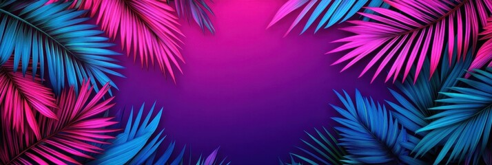 Poster - Vibrant palm leaf background neon pink blue and purple digital art abstract design contemporary colorful aesthetics