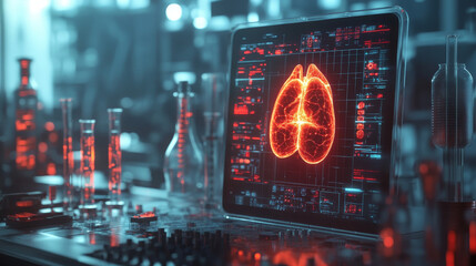 Poster - Digital lungs displayed on tablet in lab environment