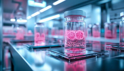 Poster - Futuristic lab with transparent containers holding glowing samples