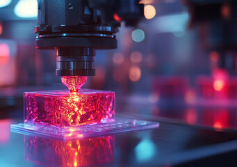 Poster - Close up of bioprinting process with vibrant red material